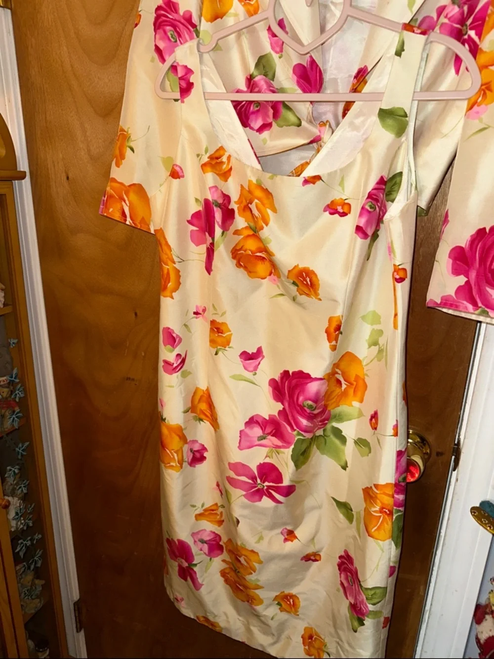 Rickie Freeman for Teri Jon Cream Midi Dress with Pink and Orange Floral Print - Picture 2 of 7